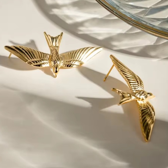 Swallow 18K Gold Stainless Steel Bird Earrings - Picture 3 of 15